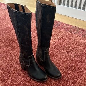 Bed Stu Distressed Black Leather Heeled Boots